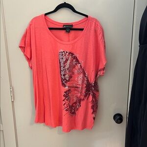 Catherine Malandrino Coral Sequin Butterfly Tee